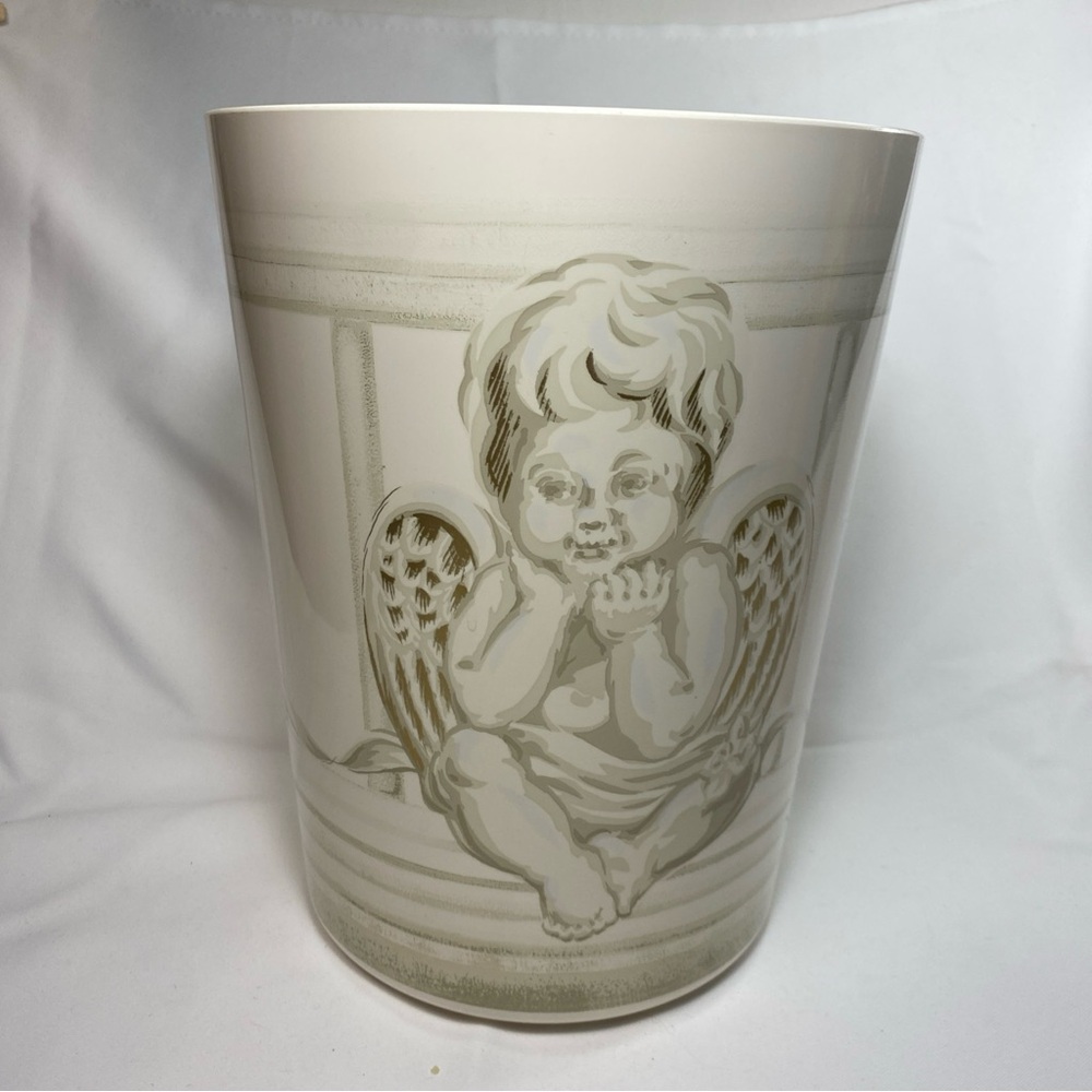 Jubilee Cherubs Wastebasket 10x8 Plastic Decorative Angle Cherub Gold cream
